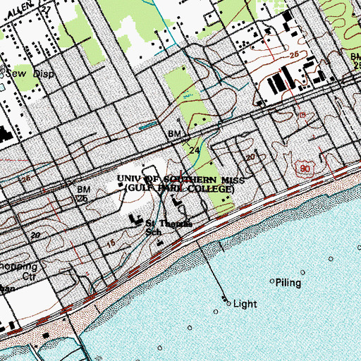 Topographic Map of University of Southern Mississippi Gulf Park Campus Gulf Coast Library, MS
