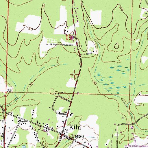 Topographic Map of Hancock County Library - Kiln Public Library, MS