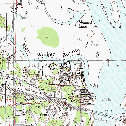 Topographic Map of Mary Walker Marina, MS