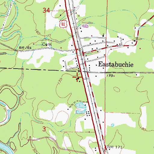Topographic Map of Moselle United Methodist Church, MS
