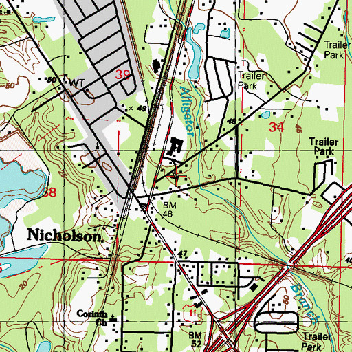Topographic Map of Emanuel Baptist Church, MS