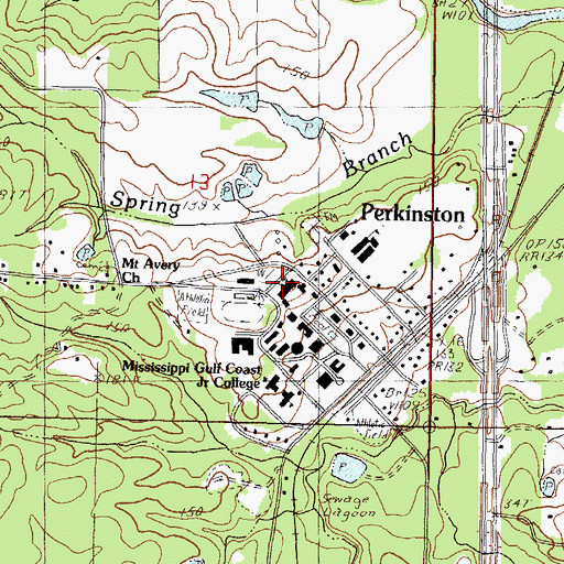 Topographic Map of Mississippi Gulf Coast Community College Perkinston Campus Dees Hall, MS
