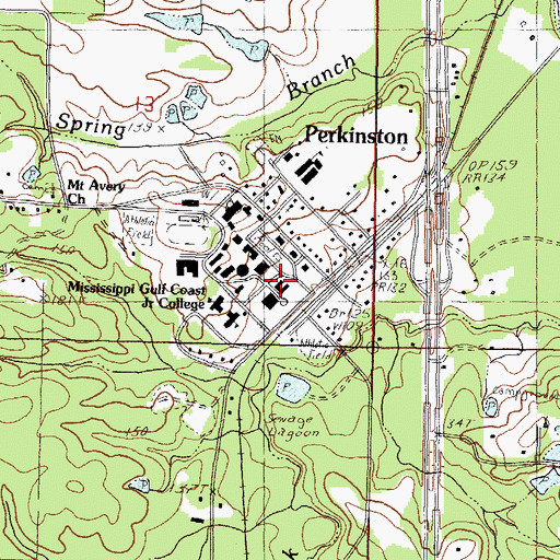 Topographic Map of Mississippi Gulf Coast Community College Perkinston Campus Hinton Hall, MS