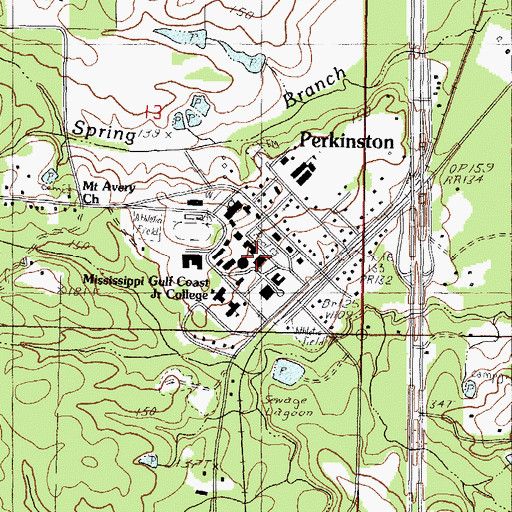 Topographic Map of Mississippi Gulf Coast Community College Perkinston Campus Wentzell Center, MS