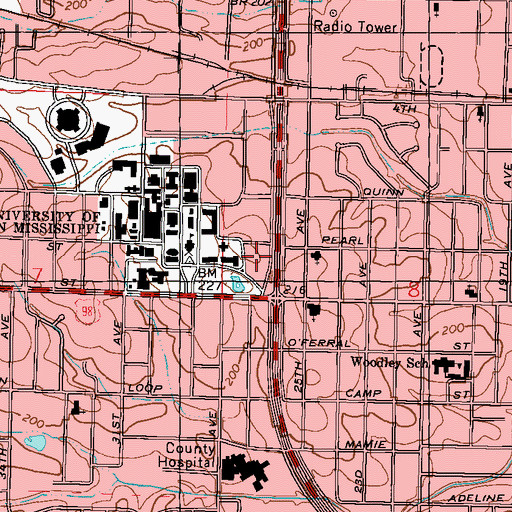 Topographic Map of University of Southern Mississippi Ogletree Alumni House, MS