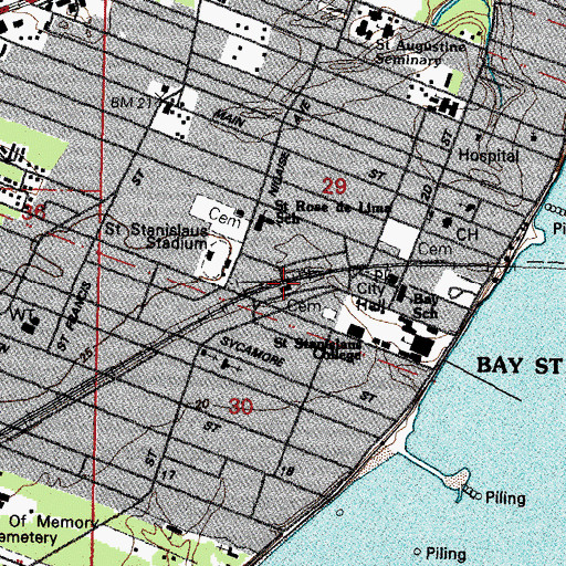 Topographic Map of Bay Saint Louis Amtrak Station, MS