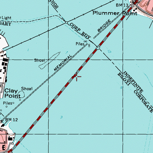 Topographic Map of Biloxi Bay Bridge, MS