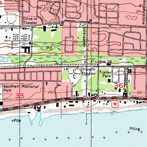 Topographic Map of Biloxi Beach Campground, MS