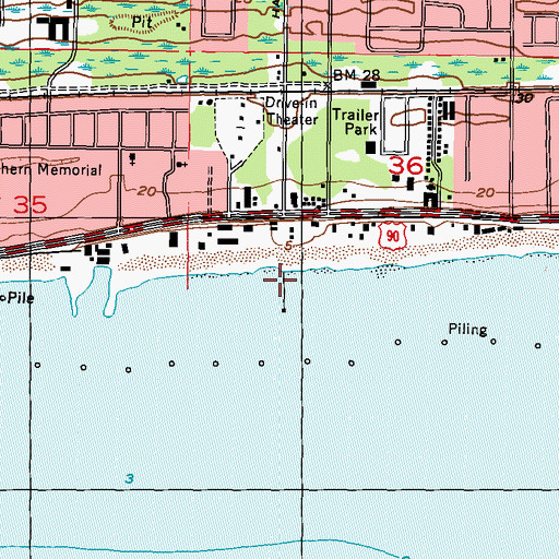 Topographic Map of Biloxi Fishing Piers, MS