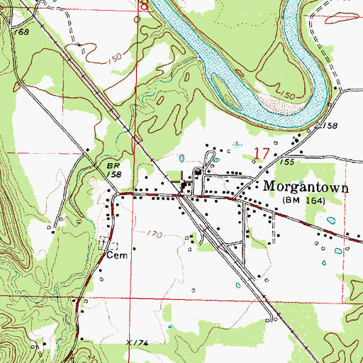 Topographic Map of Morgantown Church of God, MS