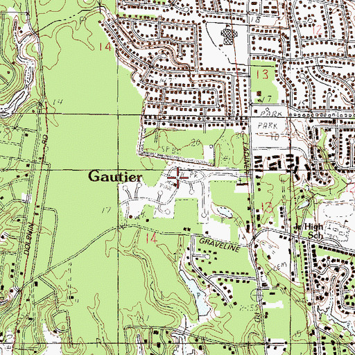 Topographic Map of Coast Meadows Mobile Home Park, MS