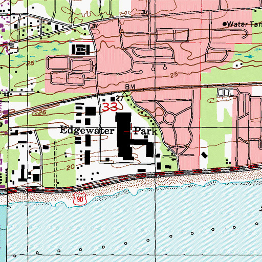 Topographic Map of Edgewater Mall Shopping Center, MS