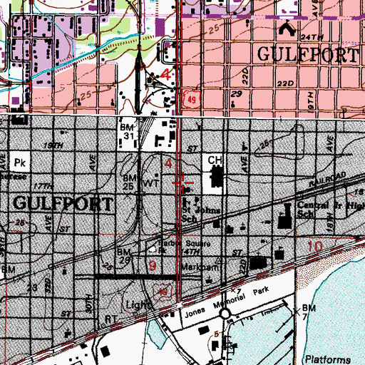 Topographic Map of Saint John the Evangelist Catholic Church, MS