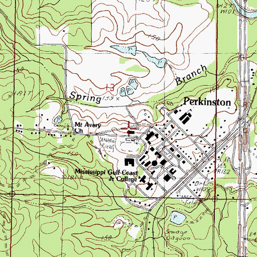 Topographic Map of Mississippi Gulf Coast Community College Perkinston Campus Colmer Building, MS