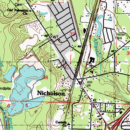 Topographic Map of Nicholson First Baptist Church, MS