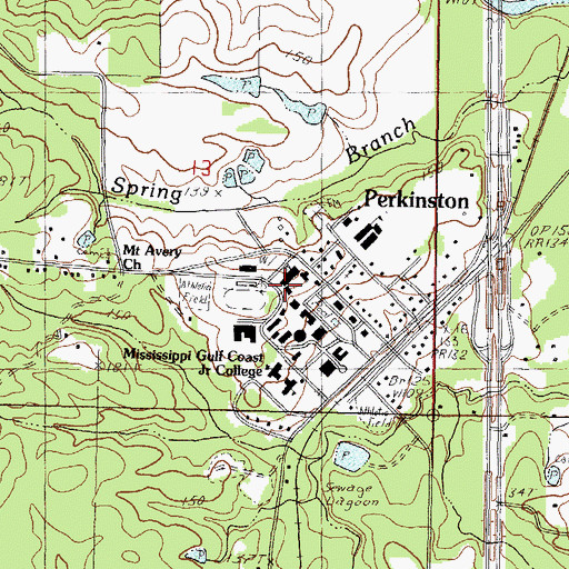 Topographic Map of Mississippi Gulf Coast Community College Perkinston Campus Stone Hall, MS