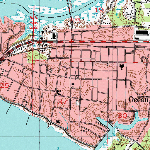 Topographic Map of Ocean Springs First Baptist Church, MS