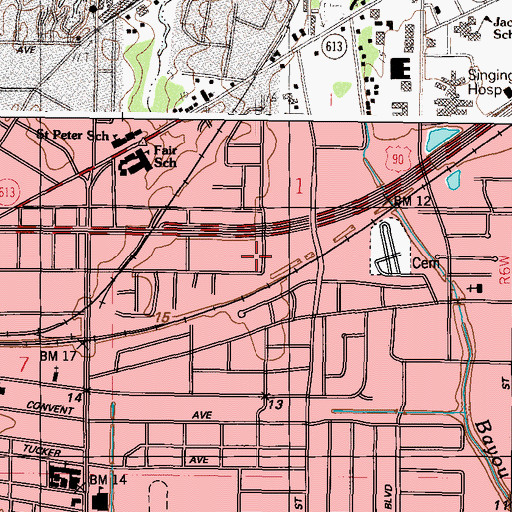 Topographic Map of First Church of the Living God, MS