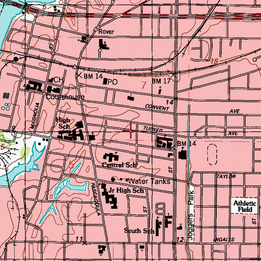 Topographic Map of Gethsemane Institutional Church, MS