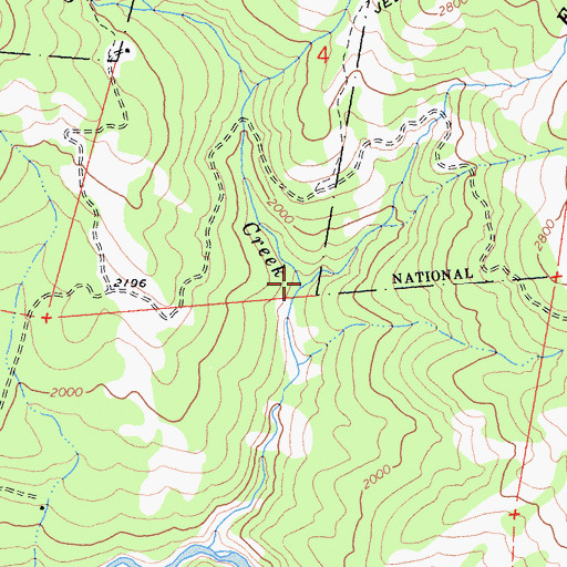 Topographic Map of East Fork Bug Creek, CA