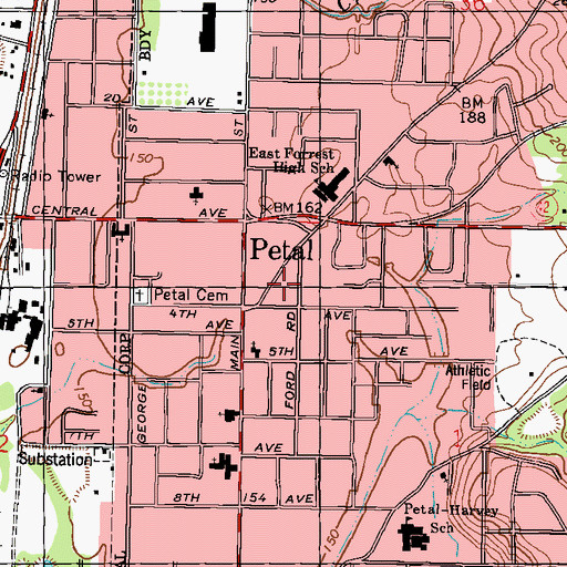 Topographic Map of Petal Post Office, MS