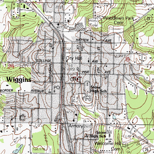 Topographic Map of Pine Forest Regional Library - Stone County Public Library, MS