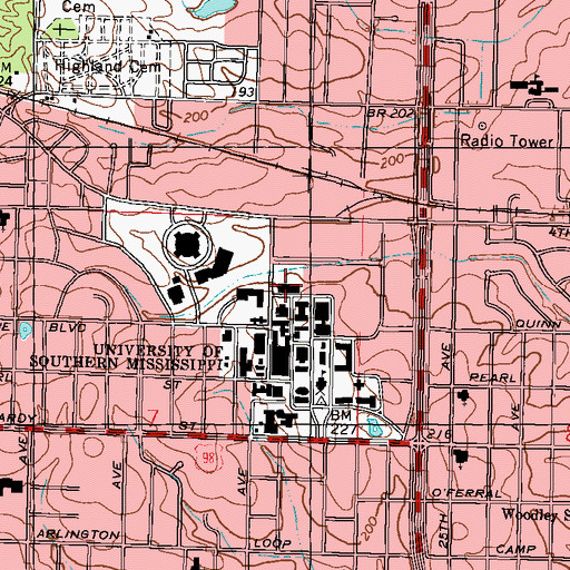 Topographic Map of University of Southern Mississippi Bobby Chain Technology Building, MS