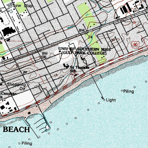 Topographic Map of University of Southern Mississippi Thad Cochran Center, MS