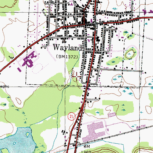 Topographic Map of Wayland Village Wastewater Treatment Plant, NY
