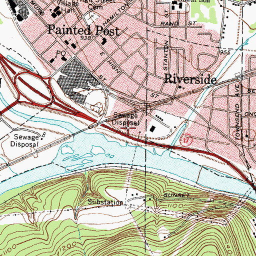 Topographic Map of Painted Post Village Sewage Treatment Plant, NY