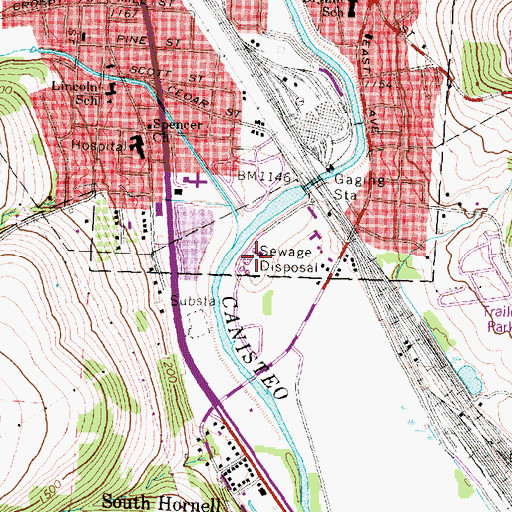 Topographic Map of Hornell City Wastewater Pollution Control Point, NY
