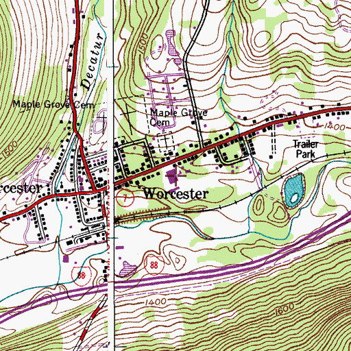 Topographic Map of Worcester School, NY