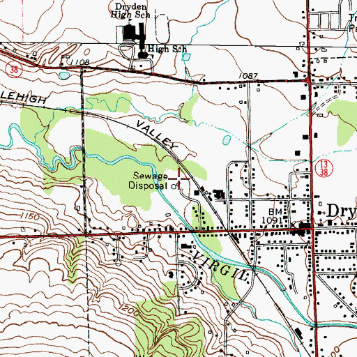 Topographic Map of Dryden Village Sewage Treatment Plant, NY