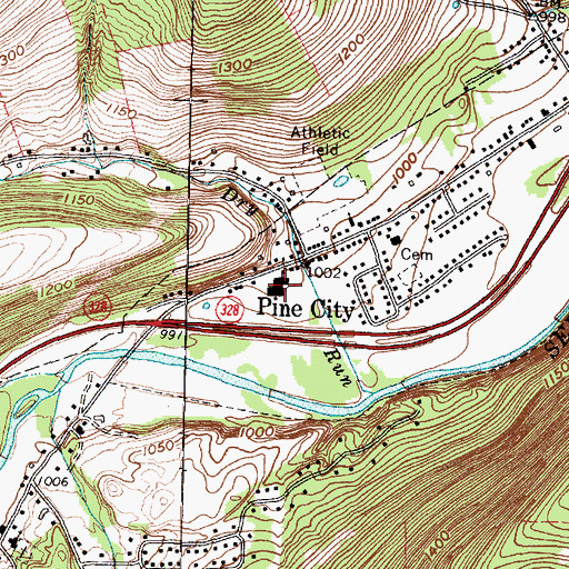 Topographic Map of Pine City School, NY