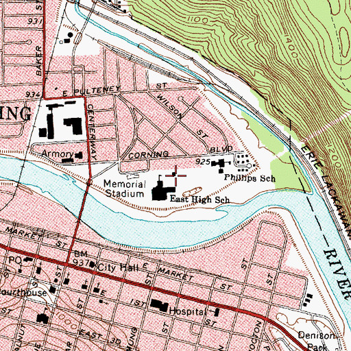 Topographic Map of Corning Christian Academy, NY