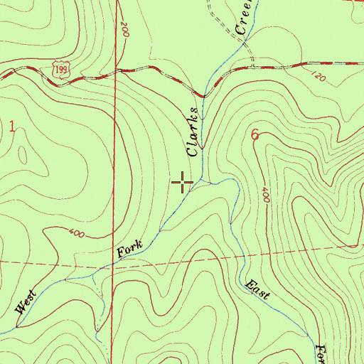 Topographic Map of East Fork Clarks Creek, CA