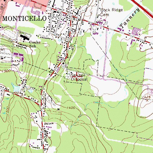 Topographic Map of Monticello Village Sewage Treatment Plant, NY