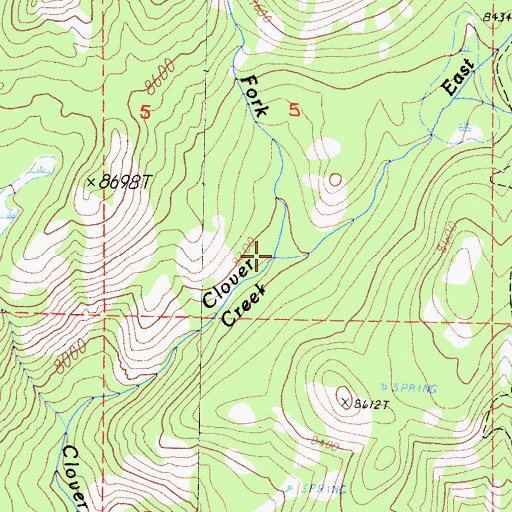 Topographic Map of East Fork Clover Creek, CA
