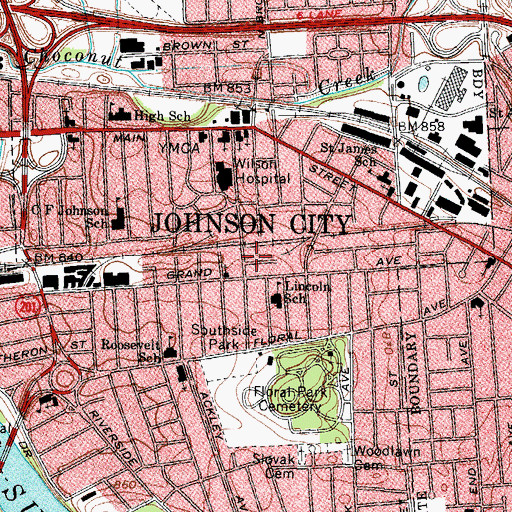 Topographic Map of Johnson City Alliance Church, NY