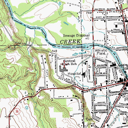 Topographic Map of Gowanda Middle School, NY