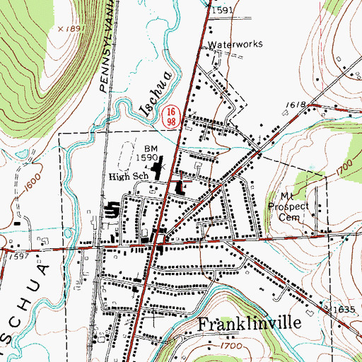 Topographic Map of Franklinville Junior - Senior High School, NY