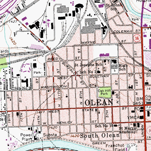 Topographic Map of Baha'i Faith, NY