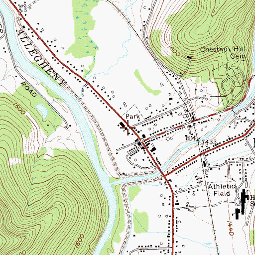 Topographic Map of First Presbyterian Church of Portville, NY
