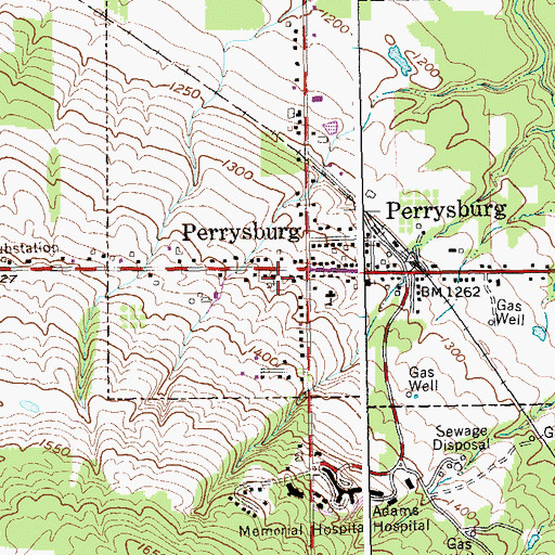 Topographic Map of Perrysburg - Dayton Methodist Church, NY