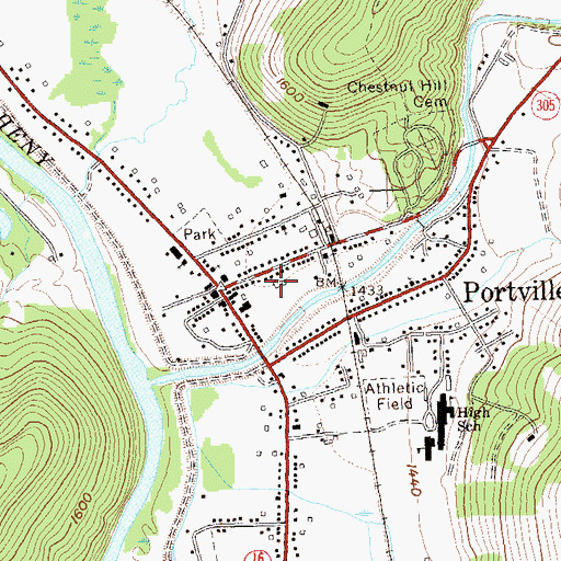 Topographic Map of Portville Baptist Church, NY