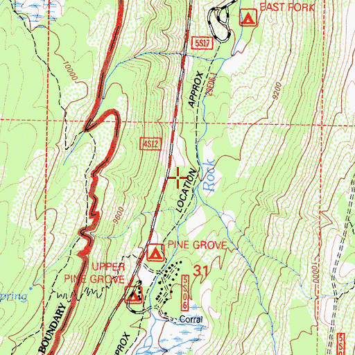 Topographic Map of East Fork Rock Creek, CA