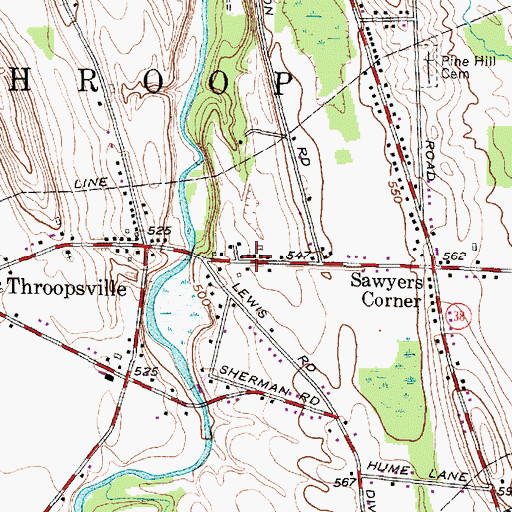 Topographic Map of Throop Church of God, NY