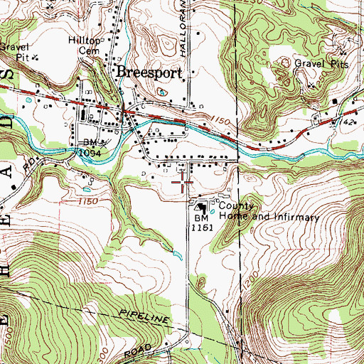 Topographic Map of Breesport Baptist Church, NY