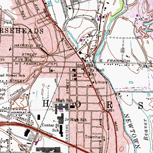 Topographic Map of First Baptist Church of Horseheads, NY