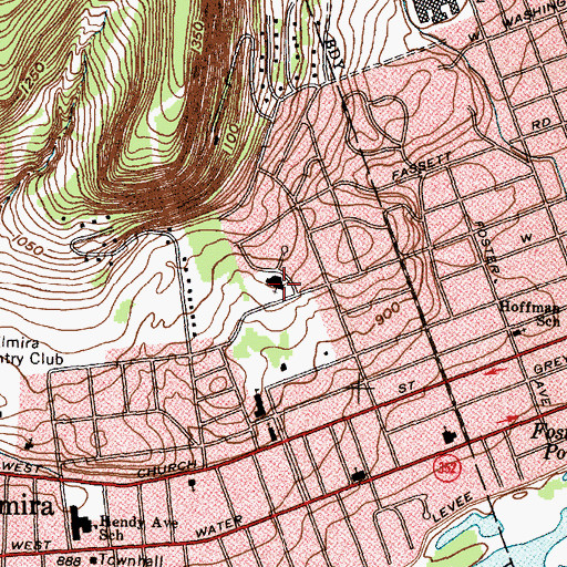 Topographic Map of First Presbyterian Church of Elmira, NY